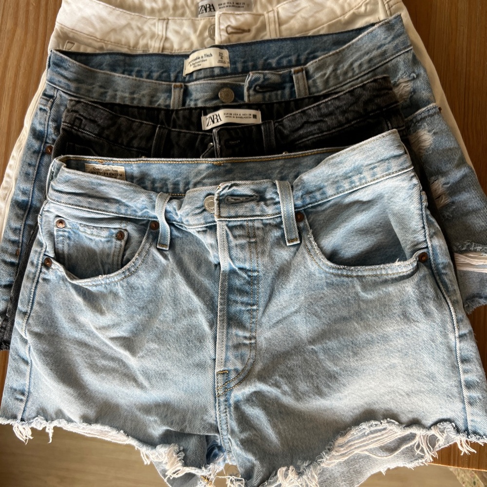 Zara/ Abercrombie/ Levi Women's Jean Shorts - Light Blue, Black, White Trio